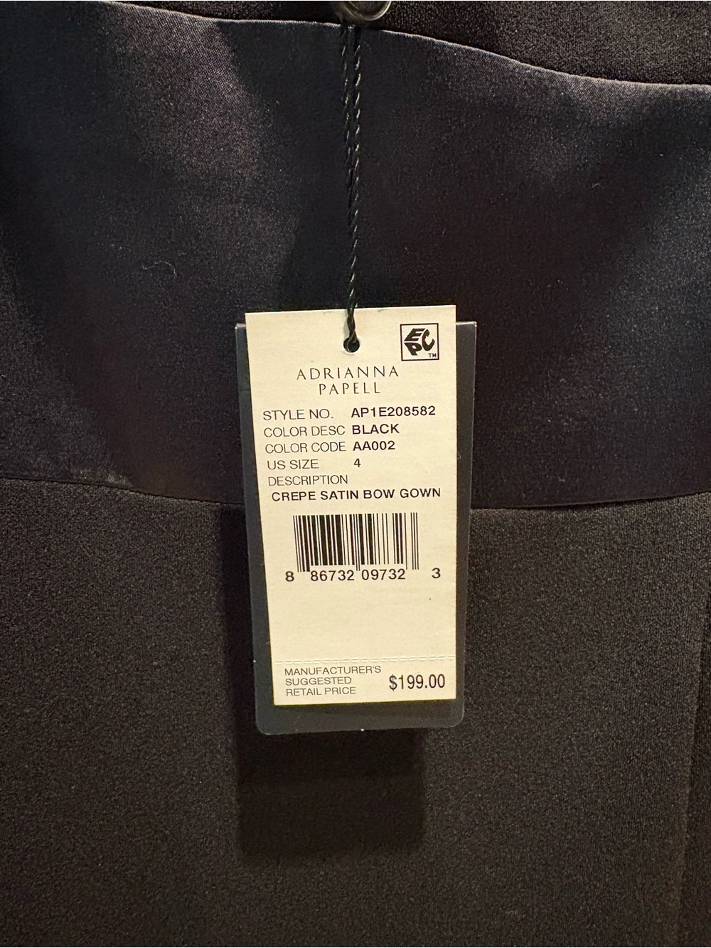 Adrianna Papell Black Crepe Gown Satin Open Bow Back Ruffle Train Dress - Size 4 - Picture 5 of 10